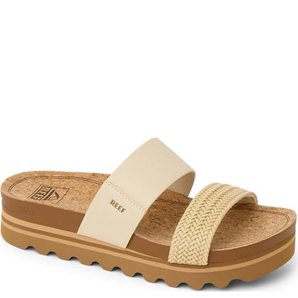 Reef Shoes - Reef Cushion Vista Hi Braided Strap Platform Leather Slides Cream Size 7